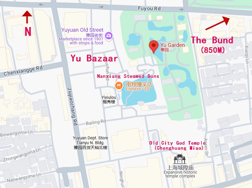 The location map of Yu Garden in Shanghai ( Google)