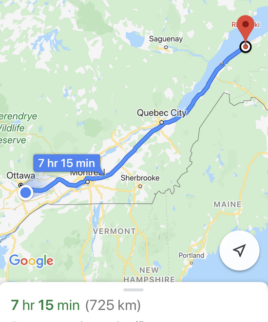 加斯佩半岛自驾游：渥太华到里木斯基谷歌路线图