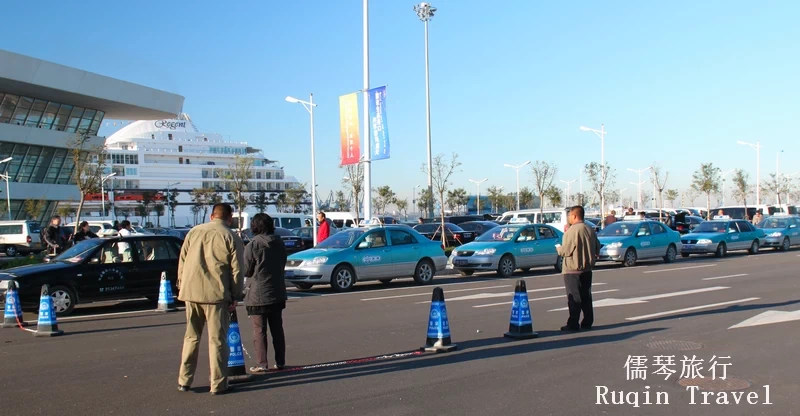 Cabs waiting out the terminal of Tianjin Cruise Port