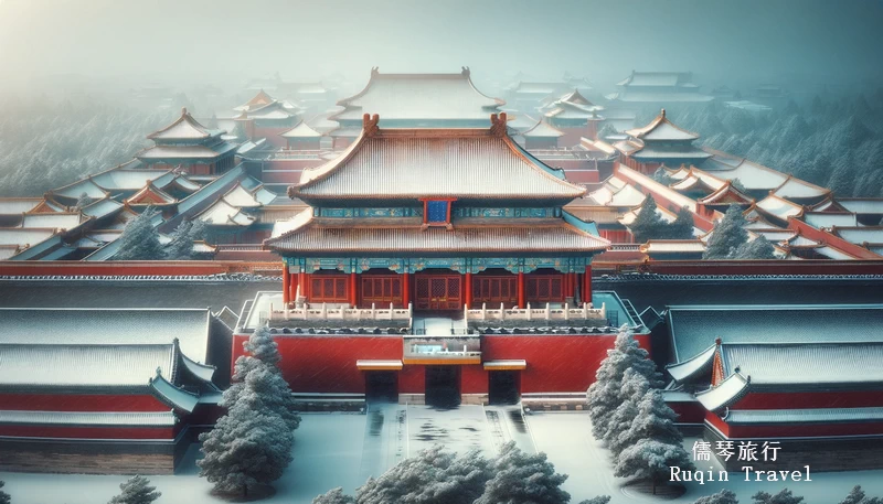 The Forbidden City blanketed by snow