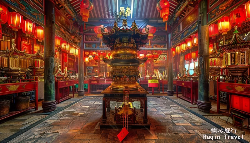 Interior of the famous Man Mo Temple, Hong Kong, China