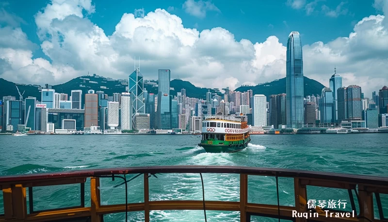 View from the Star Ferry in Victoria Harbour Hong Kong