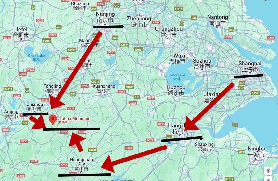 Jiuhua Mountain Travel Routes Map