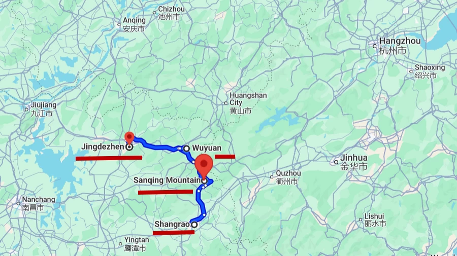 The Travel Map of Sanqingshan-Wuyuan-Shangrao-Jingdezhen