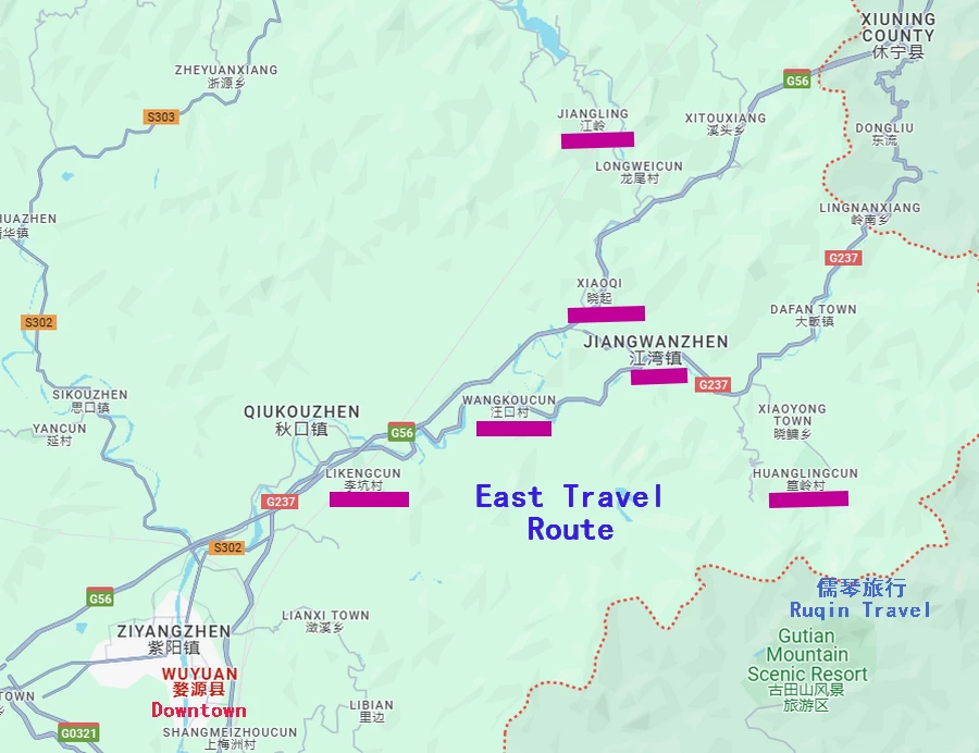 Wuyuan East Travel Route Map (Google)