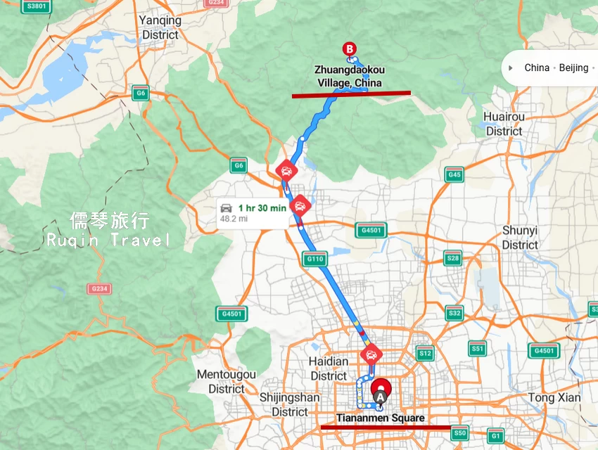 Beijing City Centre - Zhuangdaokou - Erdaoguan Map