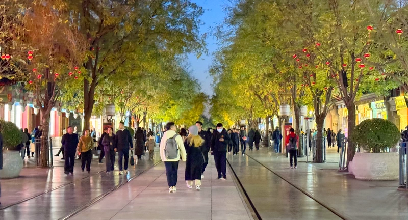 Walking on the Illuminated Qianmen Street