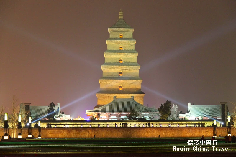 the illuminated Xi'an Big Wild Goose Pagoda