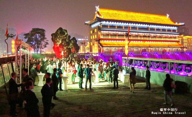 Having a party on the City Wall at night in Xi'an