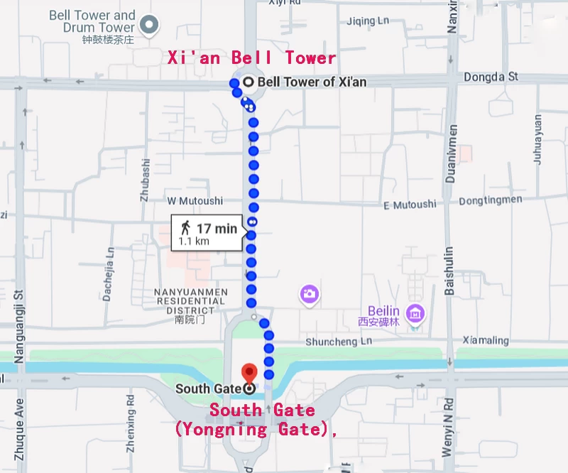 Xi'an City Wall Starting Point Map