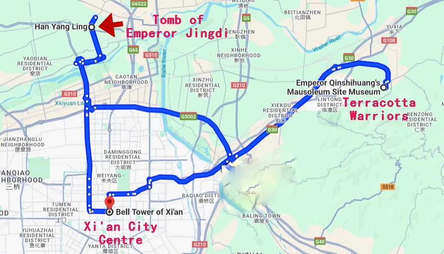 The location of Han Yang Ling ( Tomb of Emperor Jingdi) Map