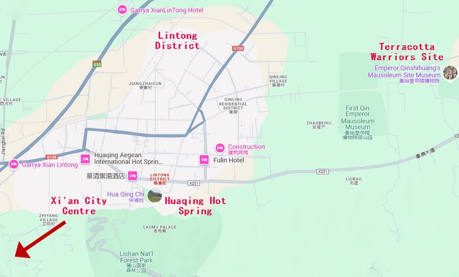 Location of Huaqing Pool  and Terracotta Warrors