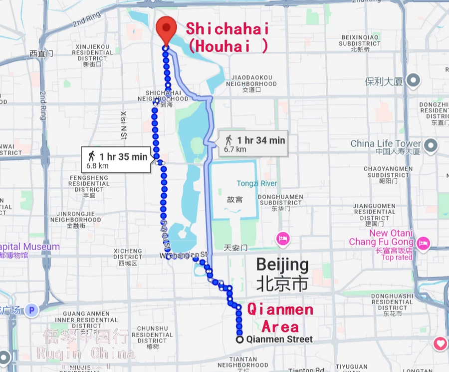 Shichahai (Houhai ) and Qianmen Area Hutong and Siheyuan Map