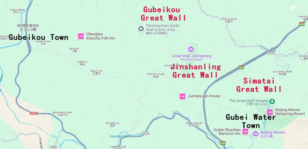 The location map of Jinshanling Great Wall ( Google)