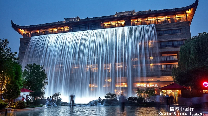 See the Man-made Waterfall at Lijiang Waterfall Hotel