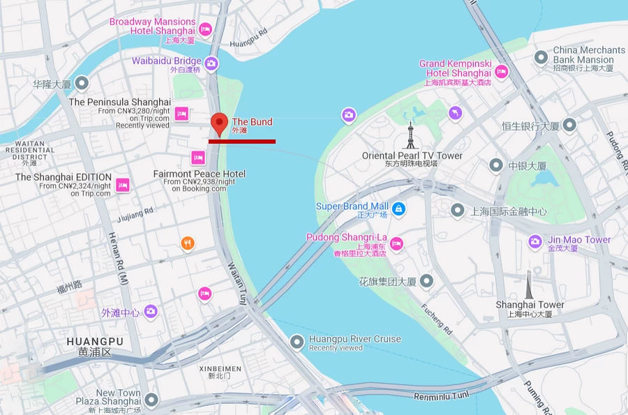 The Location Map of The Bund in Shanghai ( Google) 