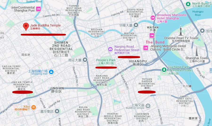 The location map of Jade Buddha Temple Shanghai