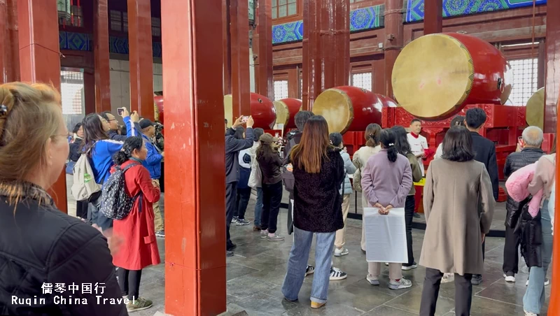 the traditional drum performance Beijing Drum Tower