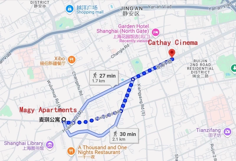 Magy Apartment to Cathay Cinema  French Concession Map