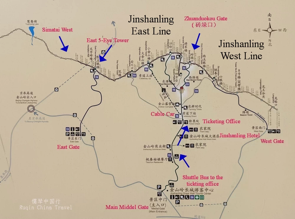 The tourist map of Jinshanling Great Wall