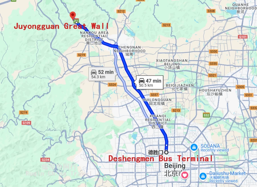 The location map of Juyongguan Great Wall ( Google)