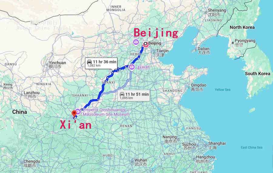 Beijing Xi'an Travel Map ( Google )