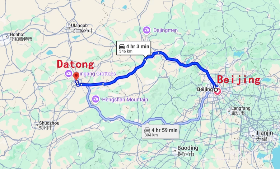 Beijing - Datong Travel Route Map ( google)