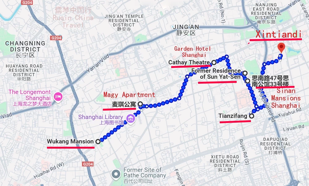 Shanghai French Concession Walking Route Map ( Google)