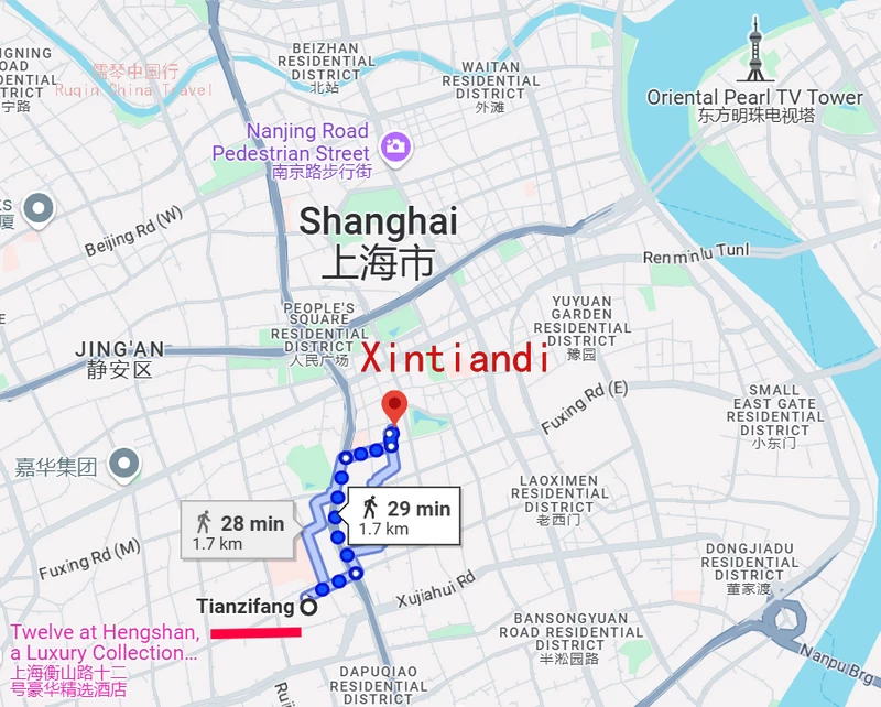 Tianzifang to Xintiandi Map