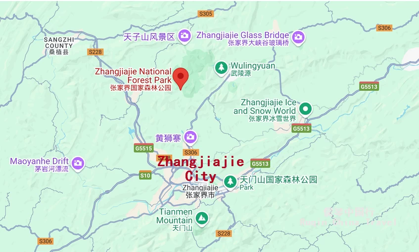 The Sketch Map of Zhangjiajie ( City & Park )