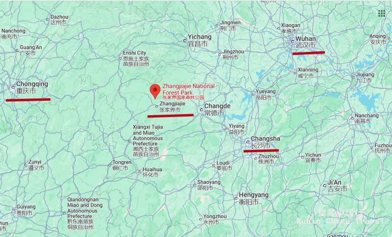 The Location Map of Zhangjiajie (Google)