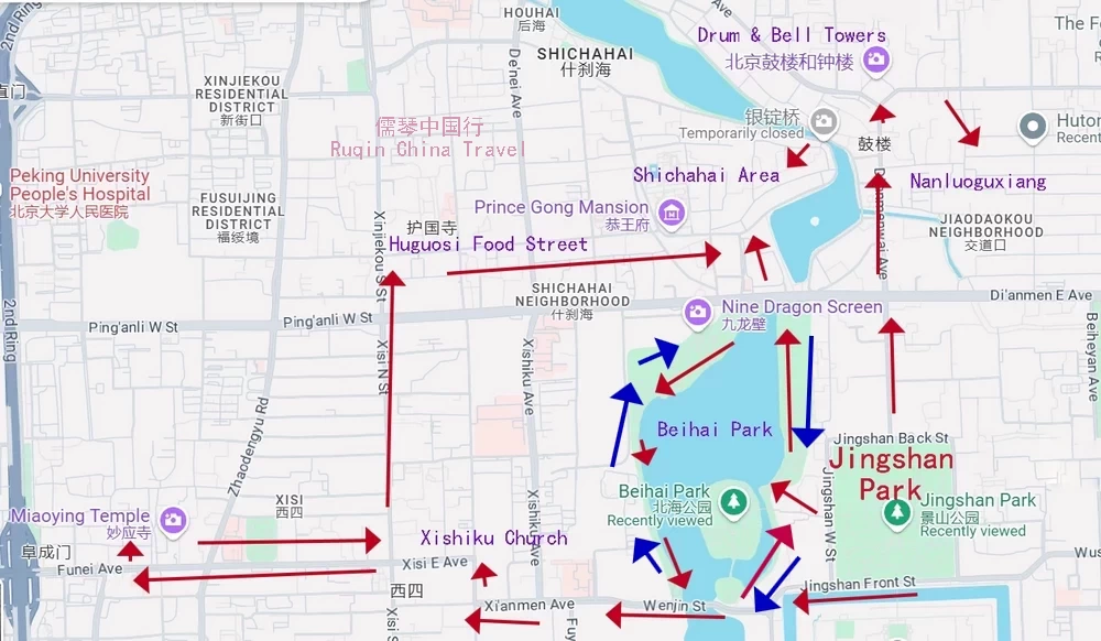 Beihai Park Travel Routes and City Walk Map