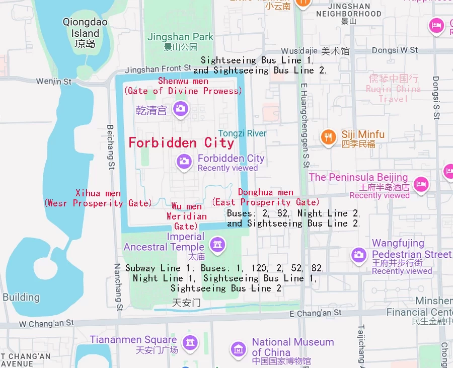 The Map of Forbidden City ( Four Gates ) 