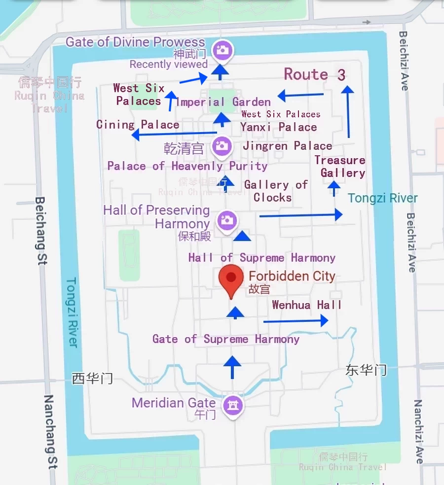 The Premium Travel Route Map of the Forbidden City