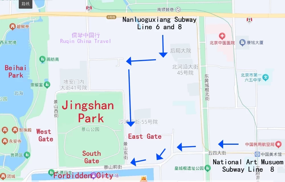 The Location Map of Jingshan Park Subway