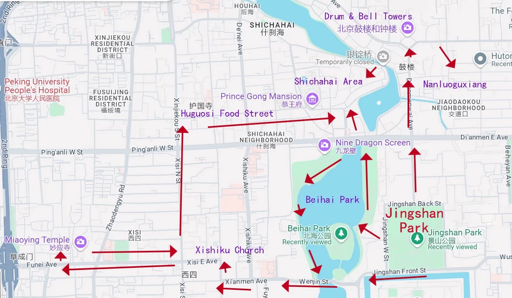 Jingshan Park City Walk Route Map