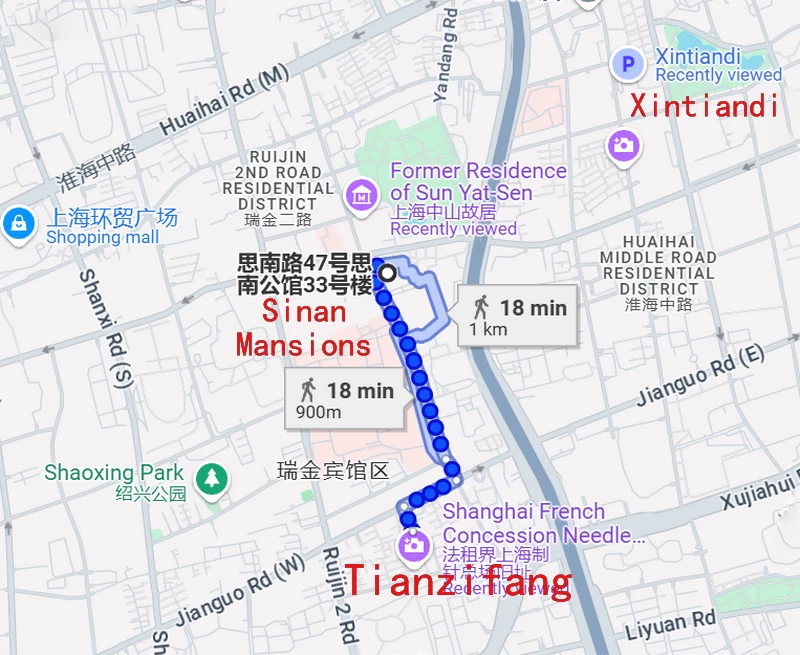 Sinan Mansions to Tianzifang Walking Map