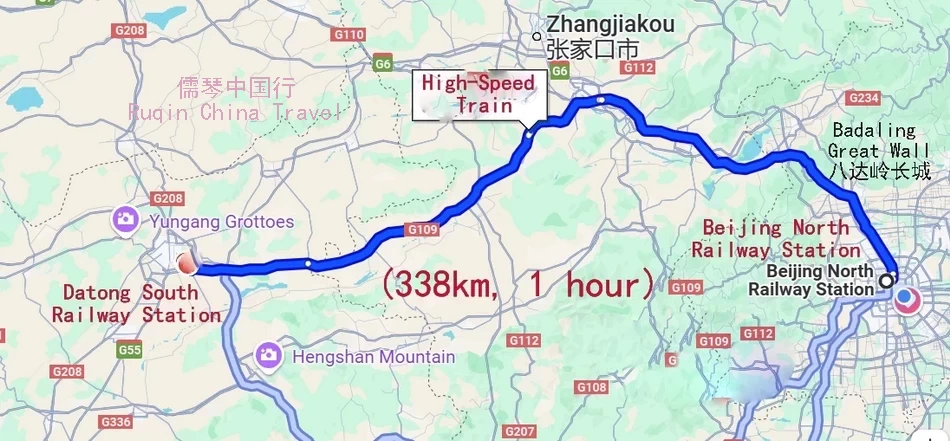 Beijing to Datong High-Speed Train Day Trip Map