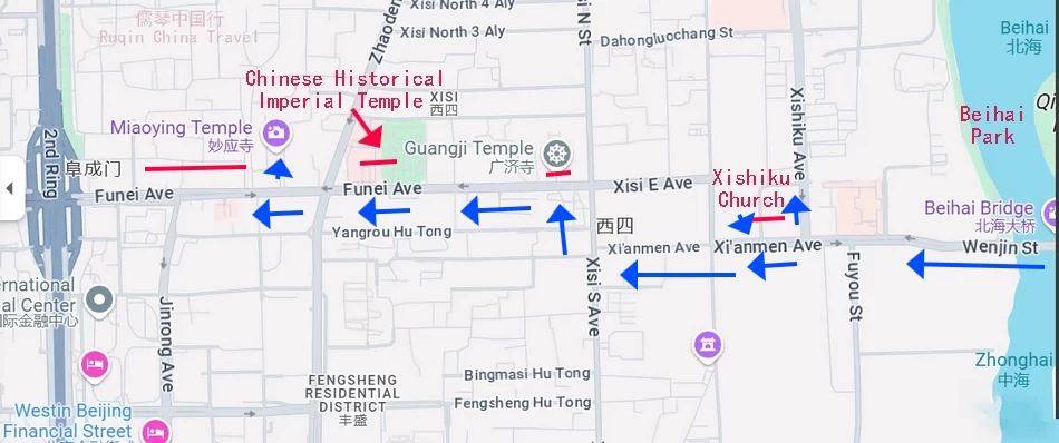 The Map of Beijing Temples, Church and Cultural Sights City Walk