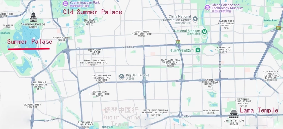 The Location Map of the Summer Palace (Google)