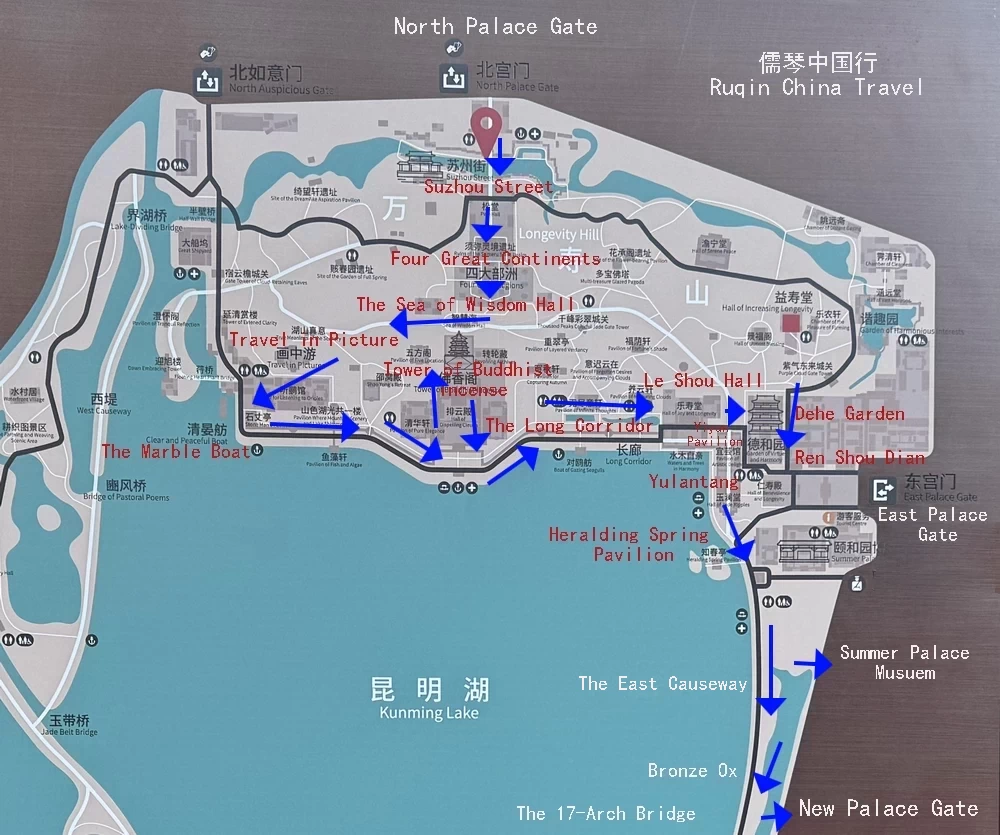 The Map of the Best Travel Route for First-Time Visitors at Summer Palace