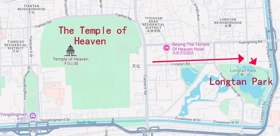 The Map of Temple of Heaven to Longtan Park City Walk