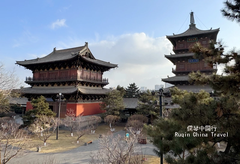 The Puxian Pavilion and the Huayan Wooden Pagoda in Huayan Temple