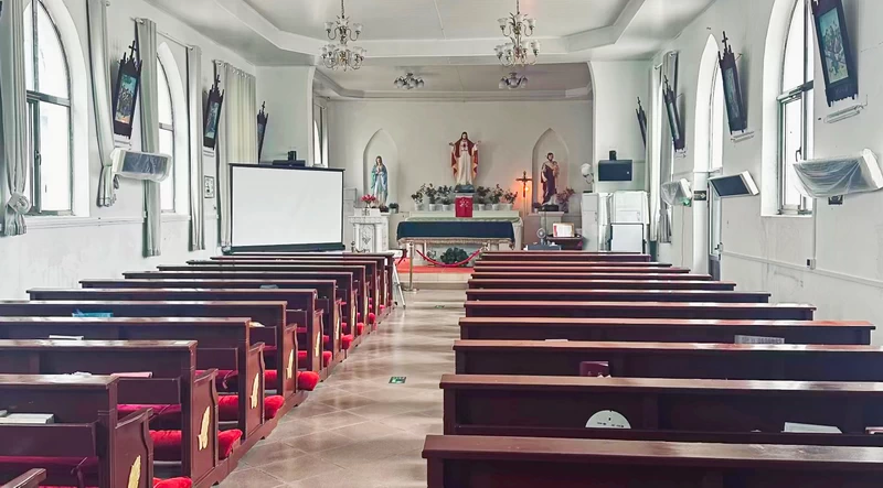 The worship hall of Housangyu Catholic Church in Beijing