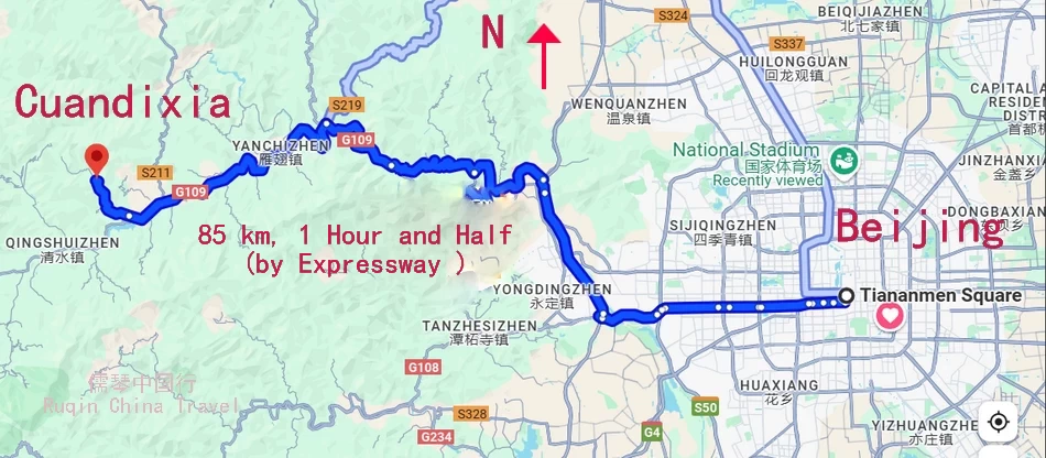 Tiananmen Square – Cuandixia Village about 85km. (Googel Map)