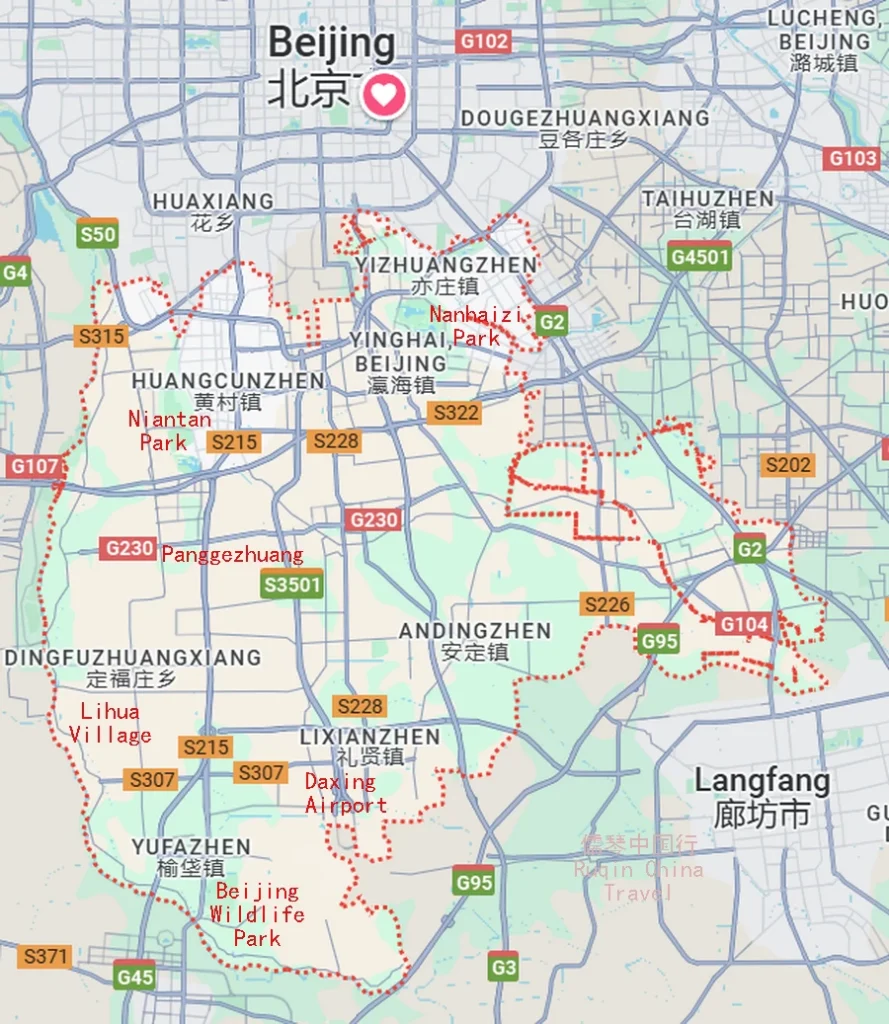 The Tourist Map of Daxing District(within the red dots ) Google Map