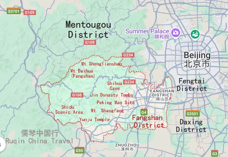 Beijing Fangshan District Travel Guide Map