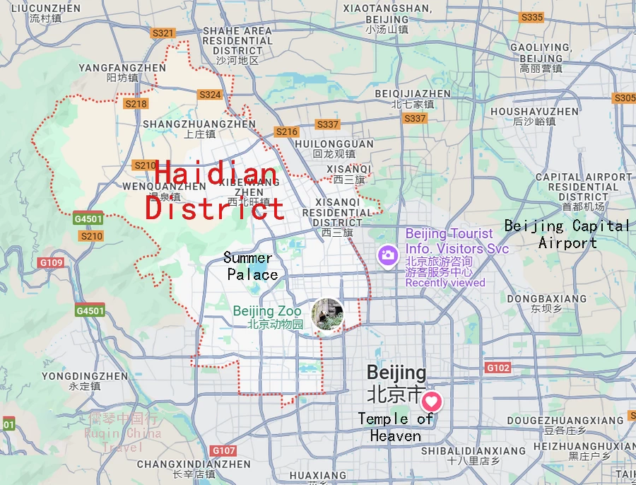 The Locationa Map of Haidian District (within red dots) Google Map