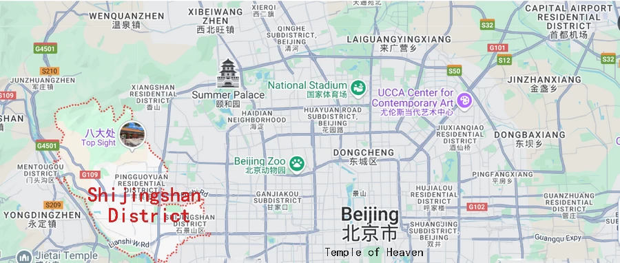 The Location Map of Shijingshan District (within the red dots) Google Map