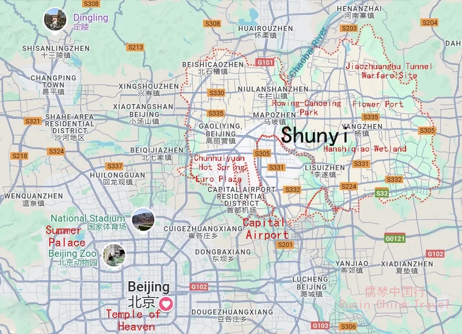 Beijing Shunyi District Travel Guide Map